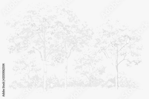 Canvastavla pointillist forest scene detailed gray and white illustration