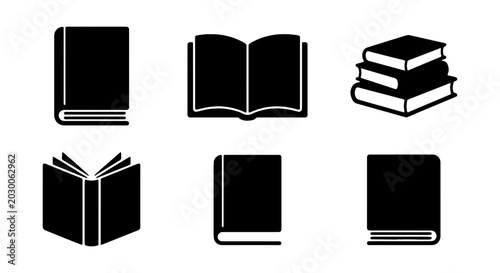 Bild auf Leinwand Book Icons Set: Open, Closed, Stacked Volumes, Vector Graphics for Education, Li