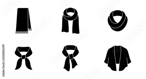 Schilderij op canvas Six Black Scarf Icons, Fashion Accessories, Winter Wear, Neckwear Styles, Vector