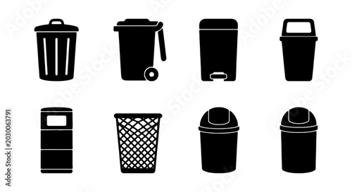Schilderij op canvas Trash Can Icons Set, Waste Bin Collection, Garbage Container Vector Graphics, Re