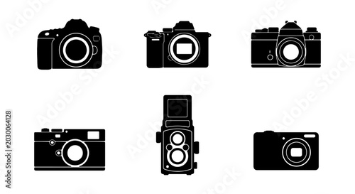 Foto Camera Icons Set, Vintage and Modern Photography Equipment, Digital and Film Dev