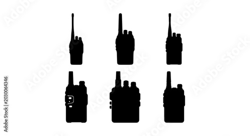 Fotografía Walkie Talkie Icons, Two-Way Radio Silhouettes, Portable Communication Devices S