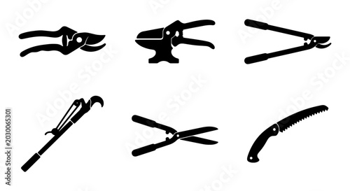 Photos Gardening Tools Set, Pruning Shears, Loppers, Saw, Vector Icons for Horticulture