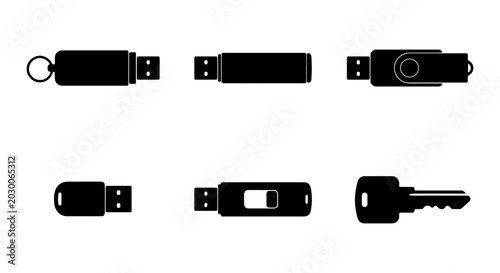 Obraz na płótnie USB Flash Drive Icons Set, Data Storage Key Vector Graphics, Digital Memory Coll
