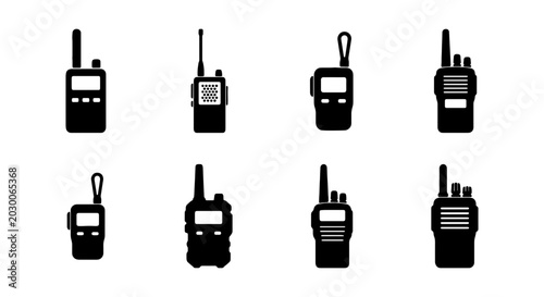 Obraz na płótnie Walkie Talkie Icons Set, Portable Radio Devices, Communication Gadgets, Black Ve