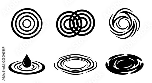 Billede på lærred Water Ripple Icons, Wave Patterns, Droplet Splash, Circular Motion, Abstract Liq