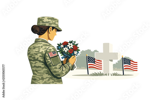 Bild auf Leinwand Veterana con ramo en Memorial Day