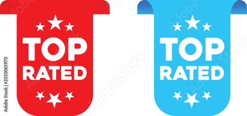 Slika na platnu Top rated badges with stars in red and blue colors white background selection re