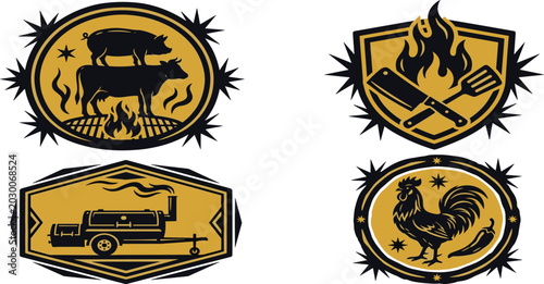 Cuadro en lienzo Vintage Barbecue Grill Restaurant and Smoker House Emblem Badges Vector Illustra