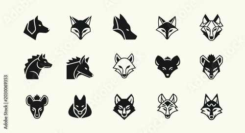 Photography Set of stylized animal head icons, geometric and minimal designs