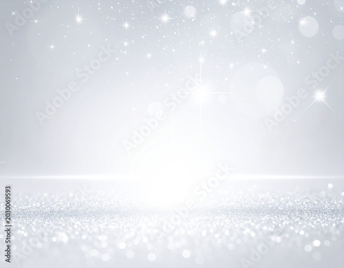 Shimmering white backdrop with diffused lights and sparkling foreground