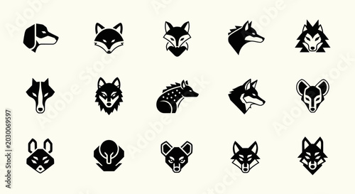 Canvas Print Set of stylized wild animal head icons, vector illustrations