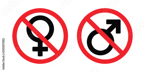 Bild auf Leinwand Male and Female Gender Symbols with Prohibition Signs Vector Illustration for Re