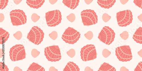 Pink scallop seashell seamless pattern with repeating clam shells on soft background perfect for summer textiles beach wrapping paper coastal stationery and kids decor designs