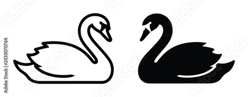 Photos Elegant Swan Icons, Black and White Vector Silhouettes, Symbolizing Grace and Co