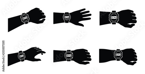 Фотография Digital Watch Hand Gestures, Timekeeping Icons, Modern Wristwatch Poses, Technol