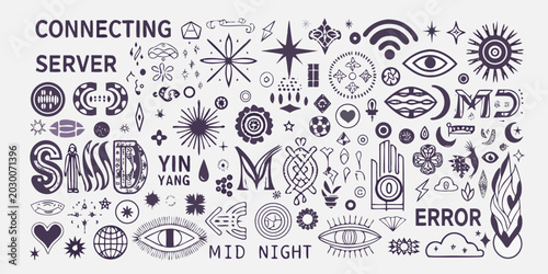 Εκτύπωση καμβά collection of hand drawn tribal symbols and abstract shapes white background