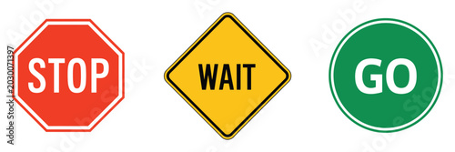 Billede på lærred Stop wait go traffic sign icons representing traffic regulation, movement contro
