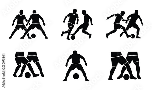 Tableau sur toile Soccer Player Silhouettes, Dynamic Action Poses, Football Game Icons, Sports Vec