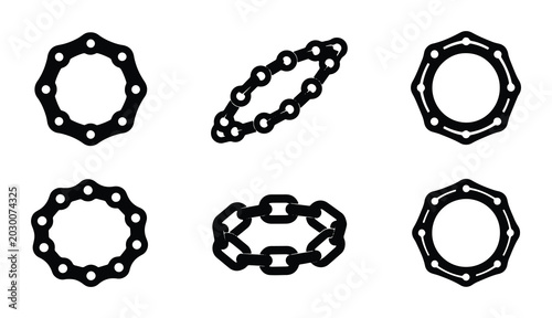 Foto Bicycle Chain Links & Sprocket Icons, Metal Gear Components, Mechanical Drive El