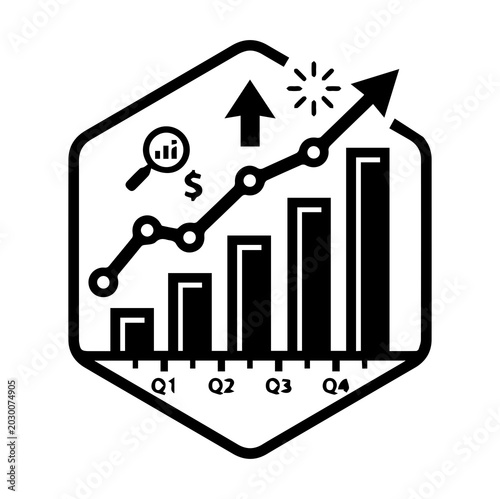 Finance growth graph vector icon, flat black and white illustration
