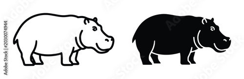 Foto Hippopotamus Vector Icons, Black and White Animal Graphics, Simple Silhouette Il