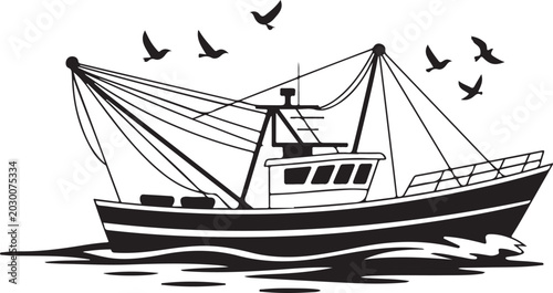 Cuadro en lienzo boat commercial trawler vector illustration mast rigging cabin