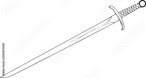 Tableau sur toile sword longsword steel blade fuller wrapped grip crossguard vector