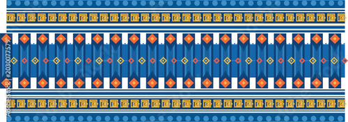 Schilderij op canvas Blue traditional border pattern with geometric shapes and meander details for apparel or textile decoration