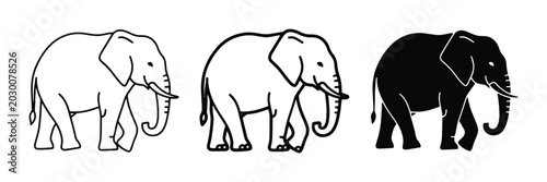 Tablou pe pânză Elephant Icons Set: Outline and Silhouette Vector Graphics for Wildlife and Safa