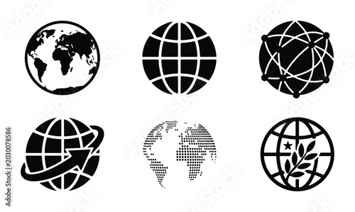 Vászonkép Global Earth Icons Set, World Map Vector Graphics, International Business Symbol