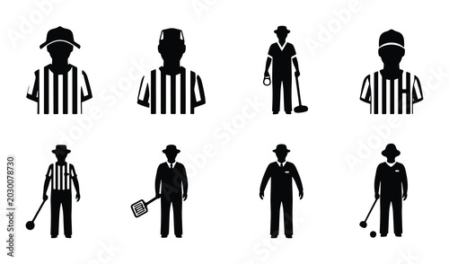 Slika na platnu Sports Officials and Equipment Icons: Referee, Umpire, Golf, Croquet, Tennis, Ba