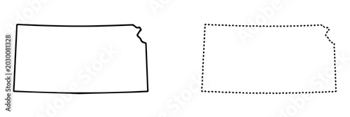 Fotografie Outline and dotted line vector illustration of kansas state map border with geog