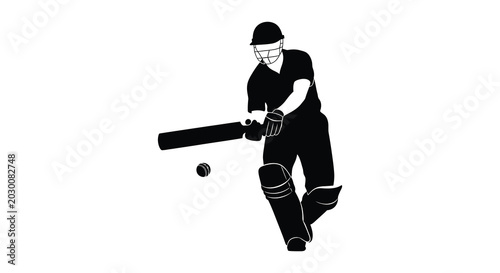 Fotografia cricket player batting with ball and bat in a dynamic pose black silhouette