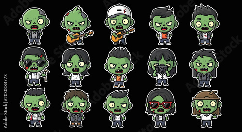 Foto Cute Cartoon Zombies Collection: Diverse Characters with Accessories