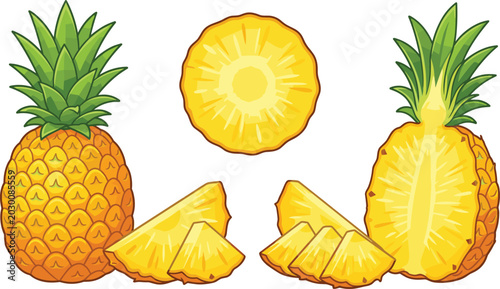 Foto Pineapples with slices and chunks, fresh fruit
