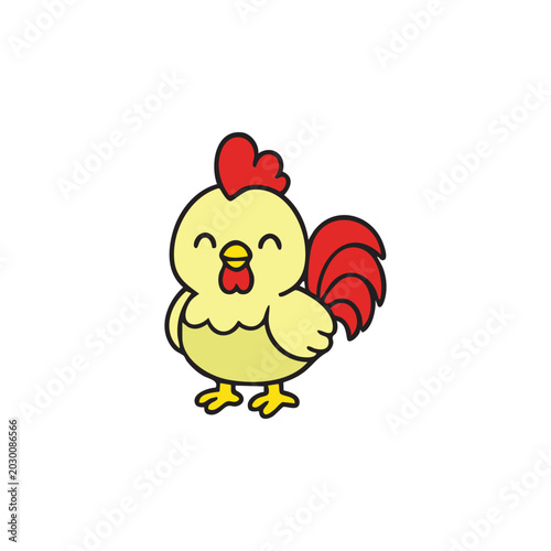 Cute Cartoon Rooster: A charming illustration of a happy, smiling rooster with bright yellow feathers and a red comb, exuding a cheerful and friendly vibe.