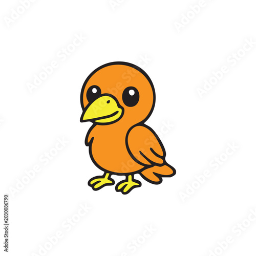 Cute Cartoon Bird: A charming, simplistic illustration of a small, bright orange bird with big, innocent eyes and a yellow beak, ready to bring joy.