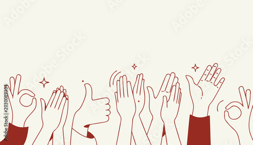 Hands applauding and giving thumbs up during a celebration with sparkling stars and a clean background