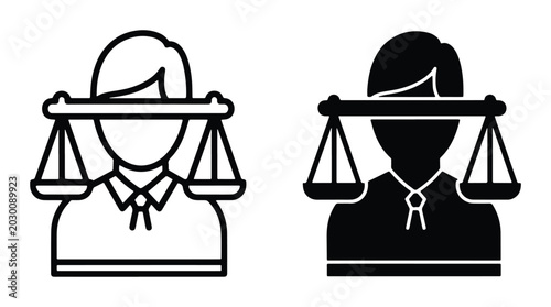 Foto Justice Scales Icon Set, Legal Balance Symbol, Law and Order Vector Graphics, Fa