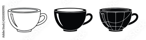 Fotografie Set of Three Coffee Cups, Black and White Ceramic Drinkware, Modern Cafe and Kit