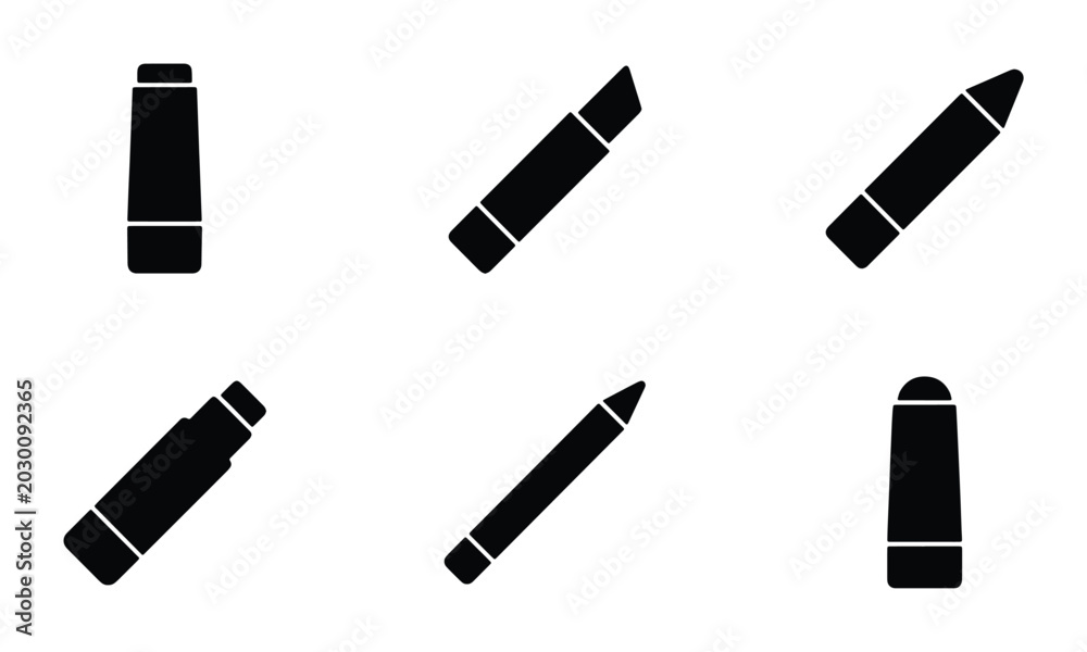 Obraz premium Black Marker Icons, Drawing Tools, Art Supplies, Writing Instruments, Graphic Design Elements, Vector Set
