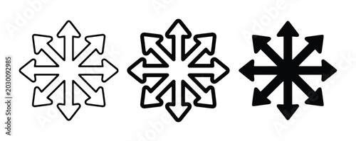 Foto Expand Arrows Icon Set, Outward Direction Symbols, Radial Directional Arrows, Gr