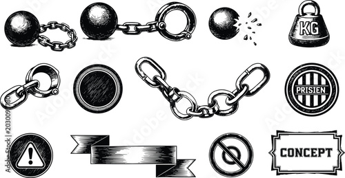 Foto Vintage Chain Lock and Prison Symbol Vector Illustration Elements Set