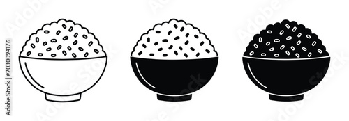 Photos Rice Bowls Vector Icons: White, Black, and Silhouette Styles for Food and Cuisin