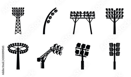 Obraz na płótnie Stadium Floodlight Icons Set, Sports Lighting Vector Graphics, Outdoor Illuminat