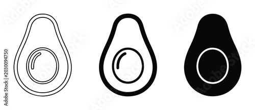 Bild auf Leinwand Avocado Icons Set: Outline, Filled Outline, Solid Black Vector Graphics for Food