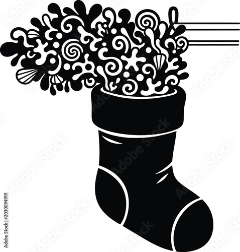 Black stocking with floral smoke design