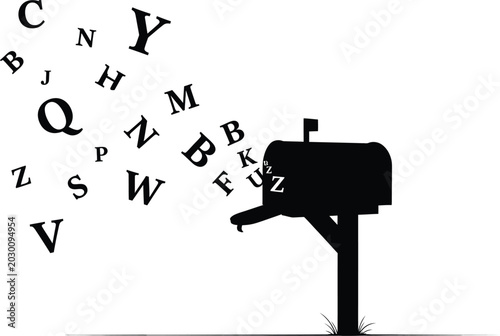Letters falling into vintage mailbox illustration