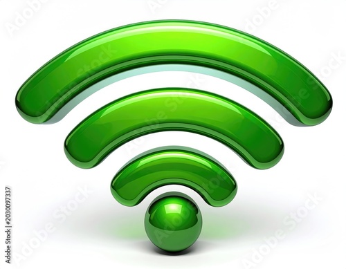 A glossy green radiating signal icon, symbolizing wireless connectivity